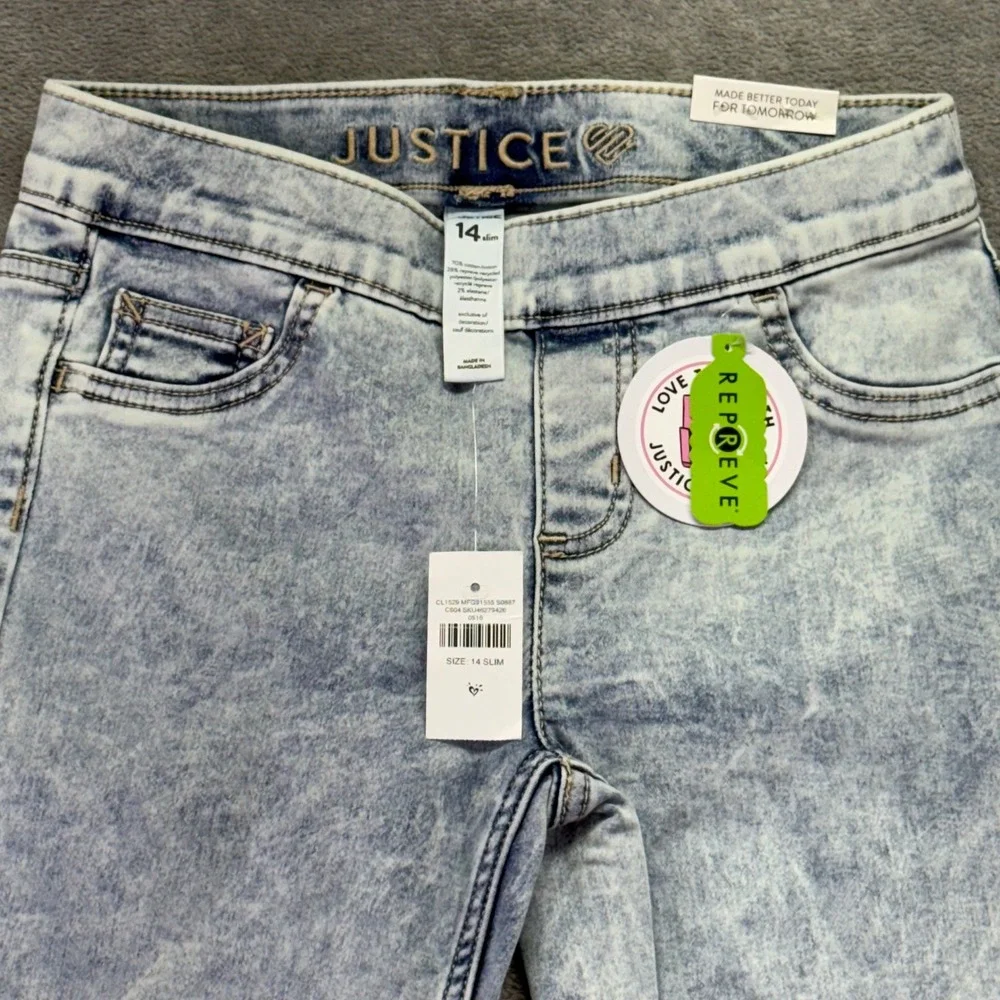 Justice Girls Denim Leggings Size‎ 14 Slim Blue Acid Wash Soft Stretchy Comfy